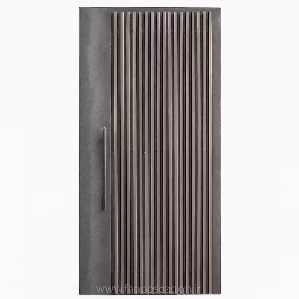 درب حیاط آهنی مدرن طرح کرکره‌ای عمودی با رنگ طوسی تیره – کد 30165