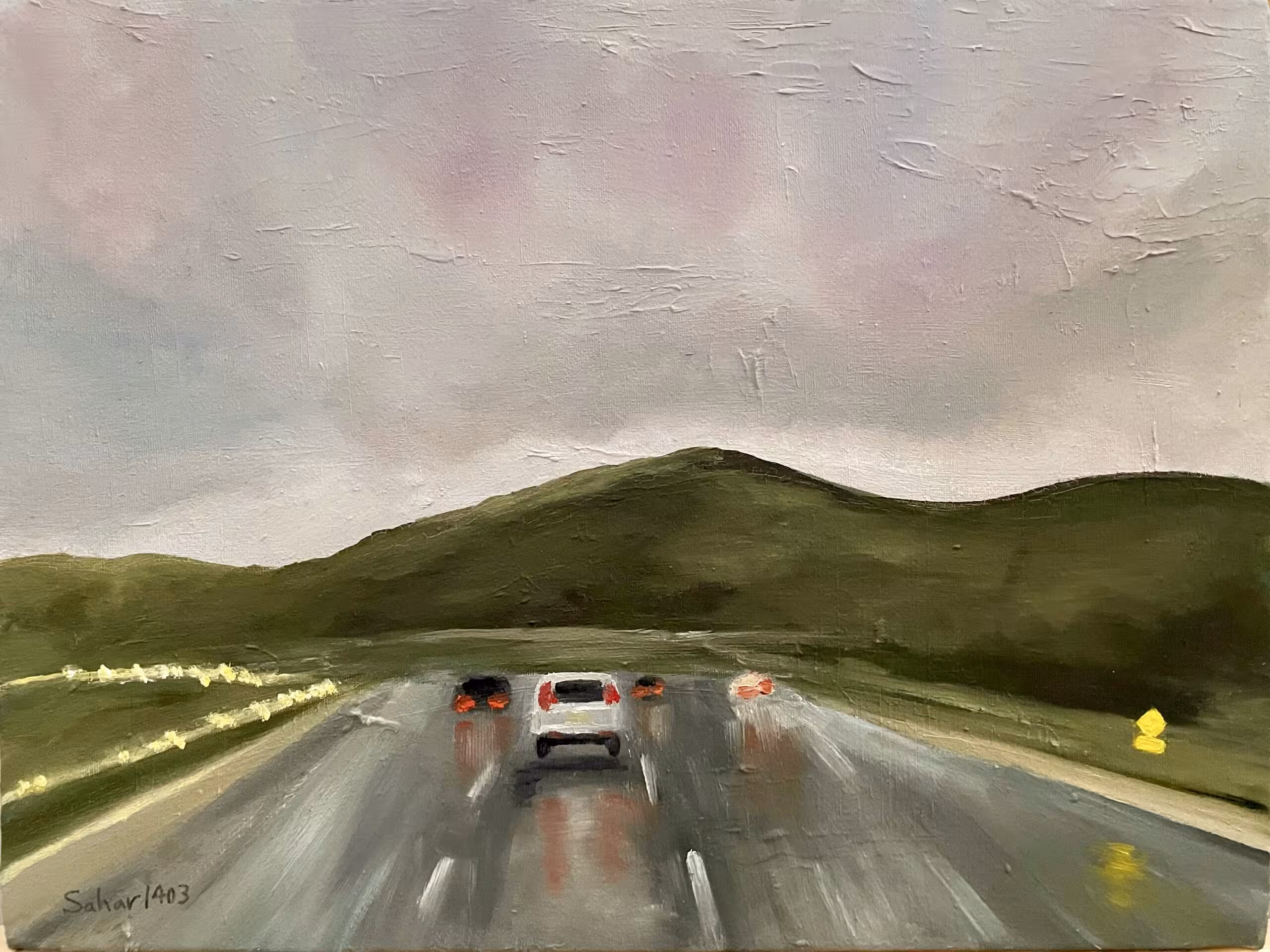 تابلو رنگ روغن جاده بارانی کد 102570