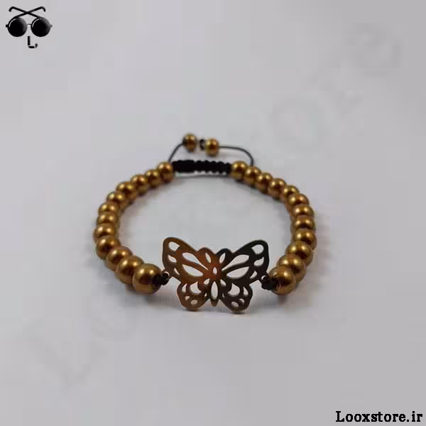دستبند طلایی مهره ای زیبا با پلاک پروانه