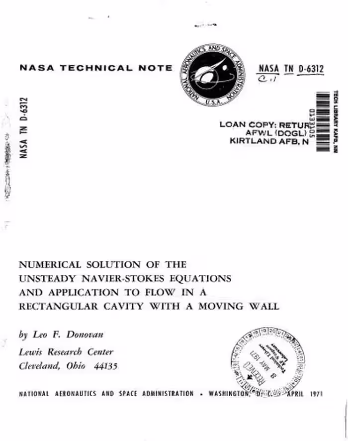 خرید و دانلود نسخه کامل کتاب Donovan Numerical solution of the unsteady navier-stokes equations and application to flow in a rectangular cavity with a moving wall