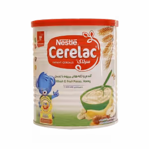 سرلاک گندم و تکه های میوه با عسل به همراه شیر نستله مناسب کودکان از 12 ماهگی 400 گرم