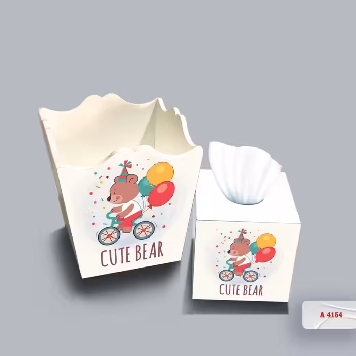 ست سطل و جا دستمال چوبی کودک طرح تدی خوشحال کد A4154