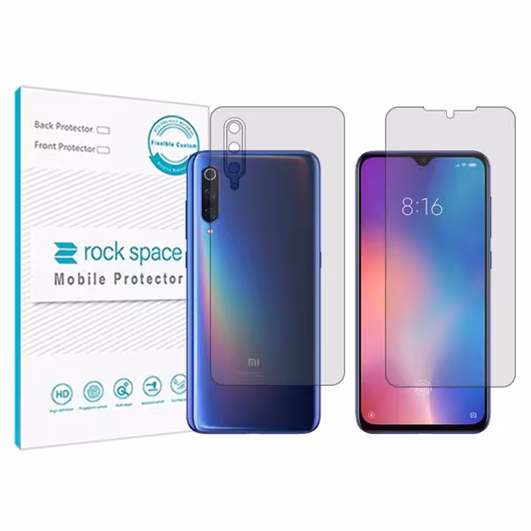 گلس محافظ صفحه نمایش و پشت گوشی شیائومی Mi 9 مدل نانو هیدروژل شفاف برند راک اسپیس کد SS