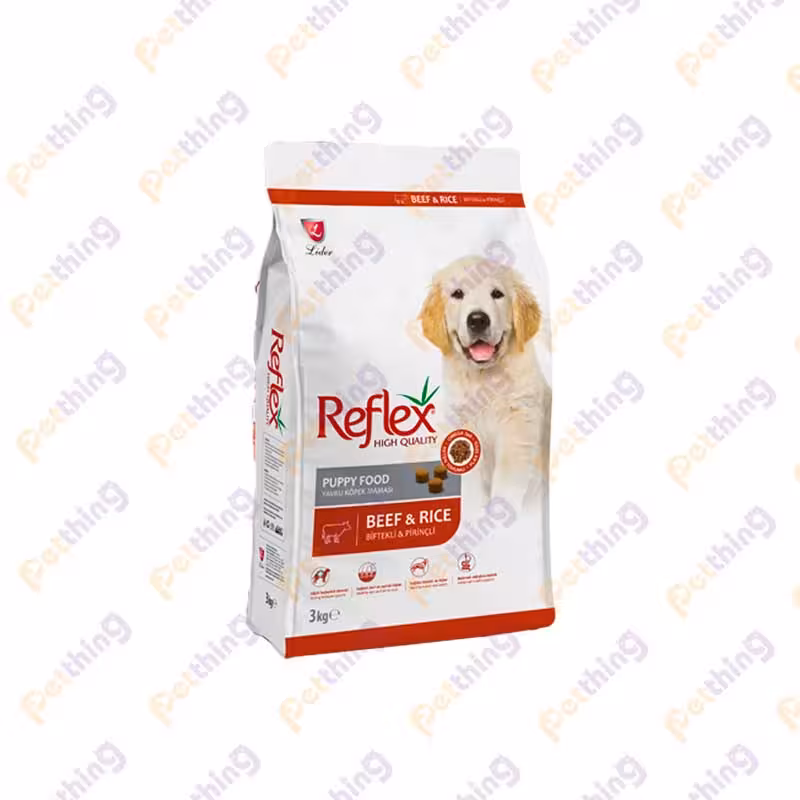 غذا خشک توله سگ رفلکس با طعم گوشت و برنج بسته 3 کیلو شرکتی