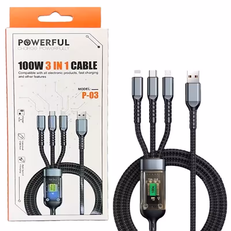 کابل شارژ  3سر فست کنفی 1متری powerfull p-03