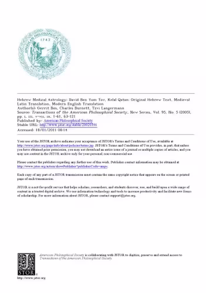 خرید و دانلود نسخه کامل کتاب Hebrew Medical Astrology: David Ben Yom Tov, Kelal Qatan: Original Hebrew Text, Medieval Latin Translation, Modern English Translation