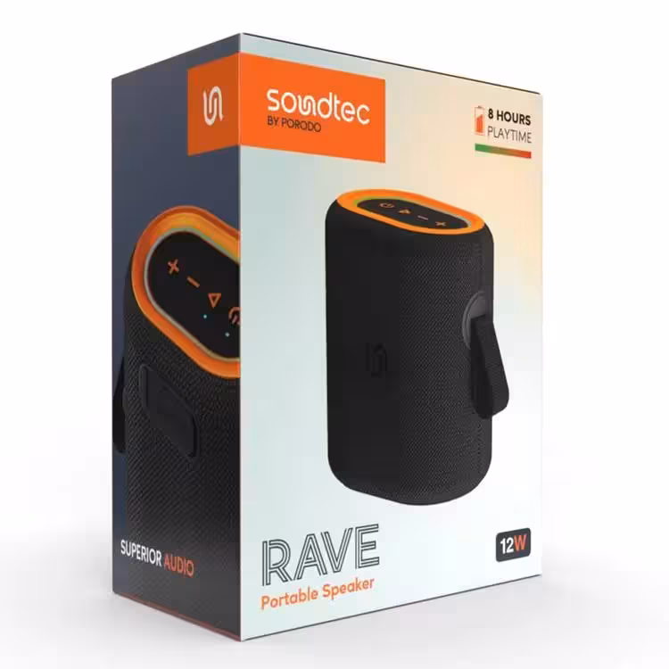 اسپیکر بلوتوث شارژی Porodo Soundtec Rave Tws 12w