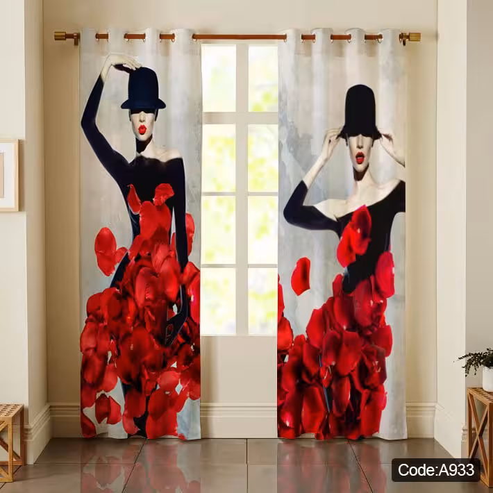 پرده پانچی مخمل چاپی دخترانه کد 933