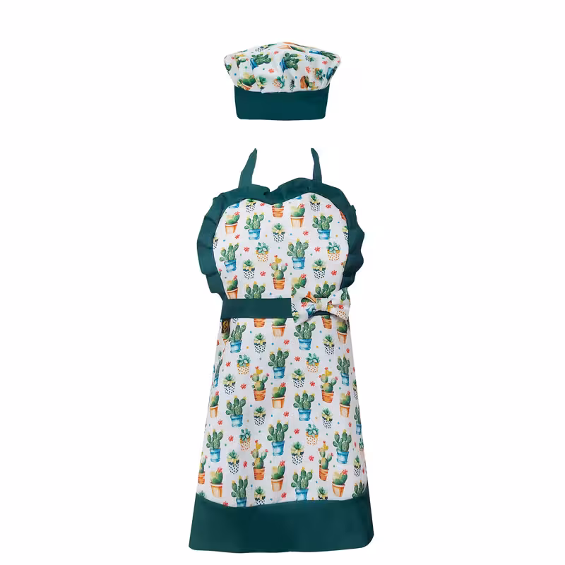 پیش بند آشپزخانه سیی مدل کودک طرح کاکتوس کد 1241.5 به همراه کلاه آشپزی | کالا مکس