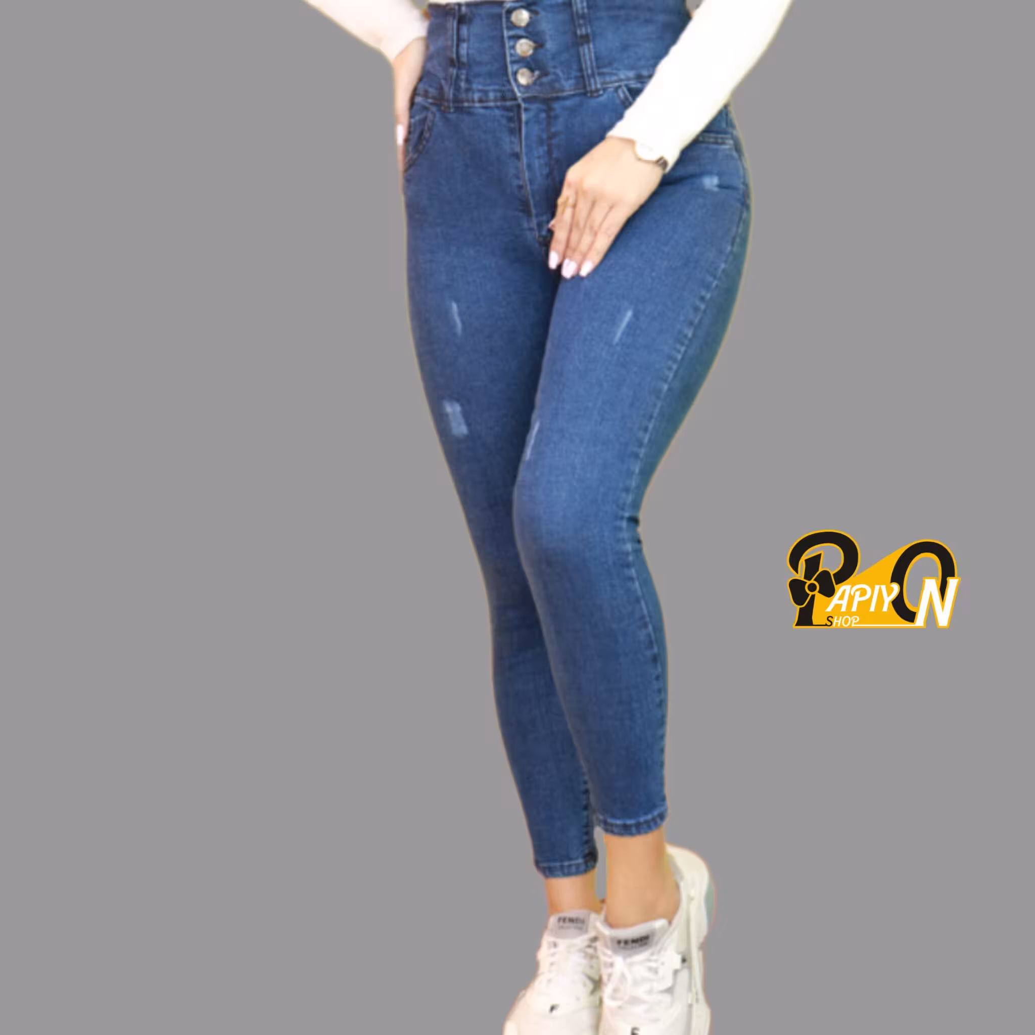 شلوار  کمر گن دار جین زنانه  پارچه اسلپ وارداتی 
