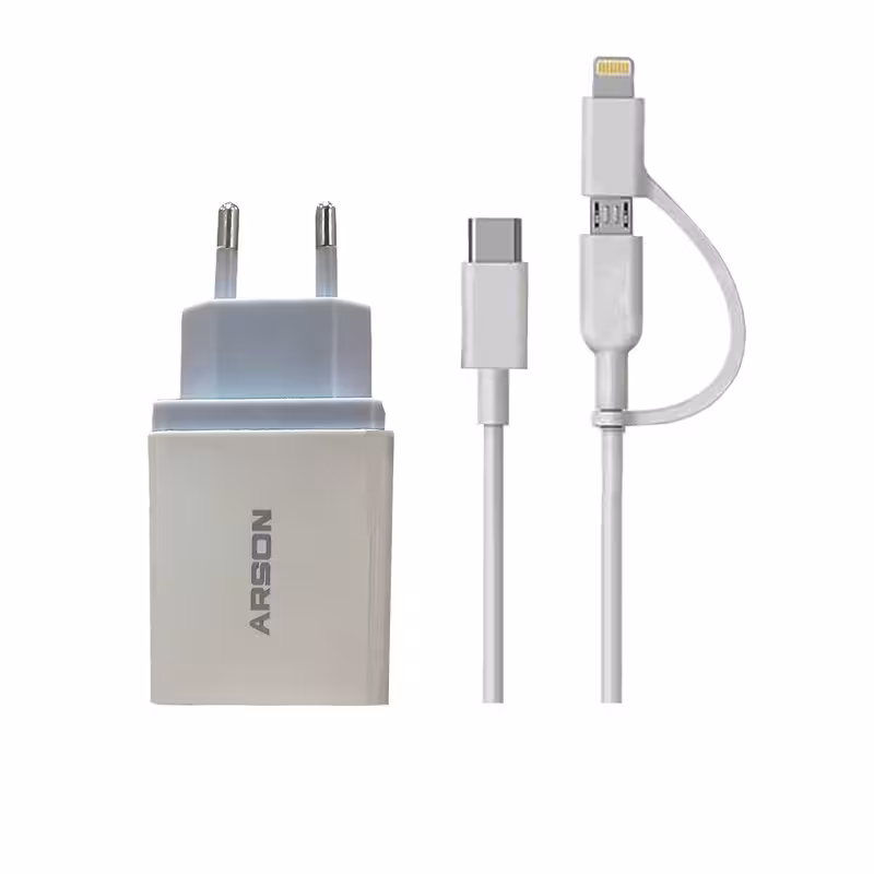 شارژر دیواری آرسون مدل AN-88 به همراه کابل تبدیل لایتنینگ/MicroUSB | کالا مکس
