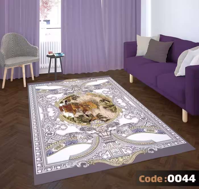کاورفرش روفرشی دورکشدار گوشه لیفه ای طوسی کرم کد 0044