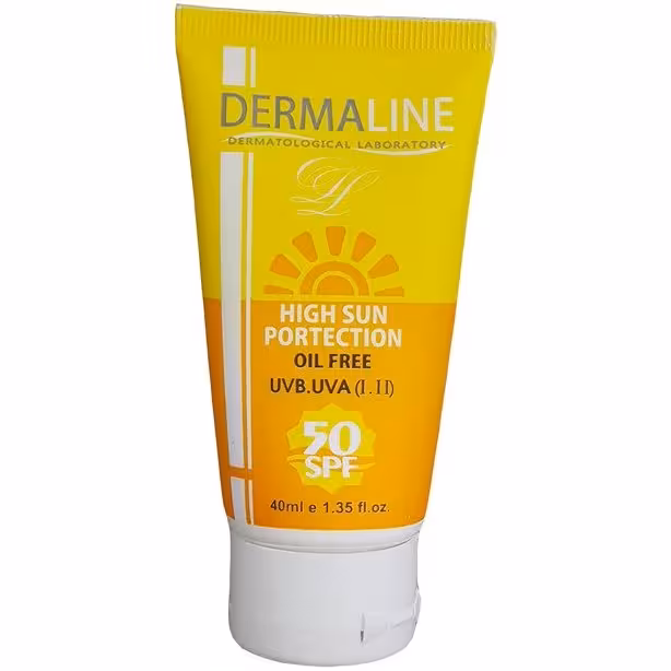 ضد آفتاب فاقد چربی بی رنگ درمالاین SPF 50 حجم 40ml