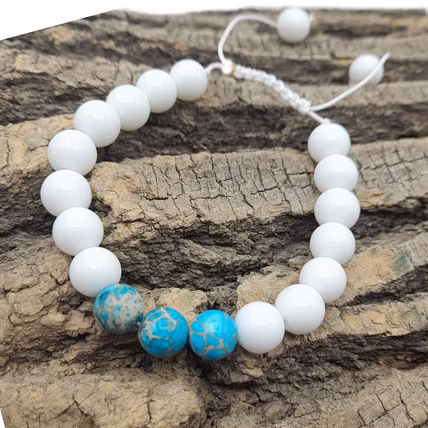 دستبند اونیکس سفید و فیروزه کد 310125