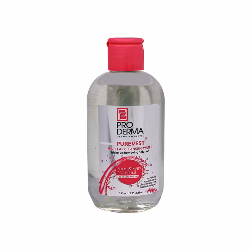محلول پاک کننده آرایش پوست خشک و حساس پیوروست 250 میلی لیتر پرودرما Proderma