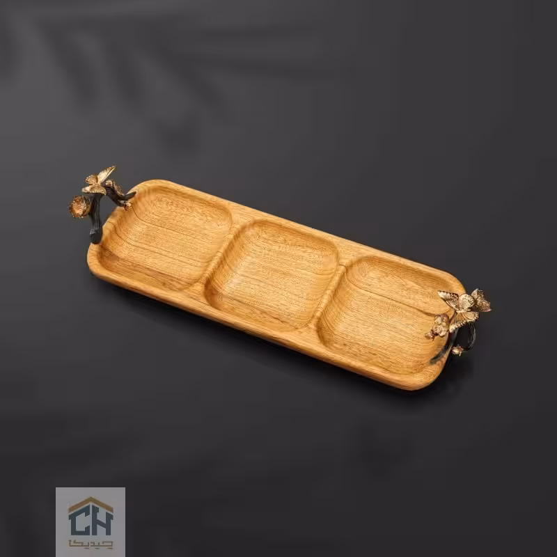 اردو خوری چوب و برنج 3 تایی گلدکیش طرح butterfly wood مدل GK829806