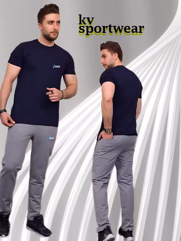 ست تیشرت شلوار نخی ملانژ مردانه asics