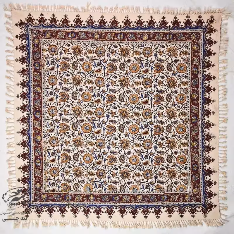 رومیزی سفره قلمکار یک متری طرح گلدانی