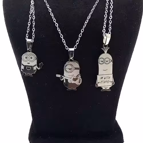 گردنبند استیل ست مینیون ها نقره ای کد419