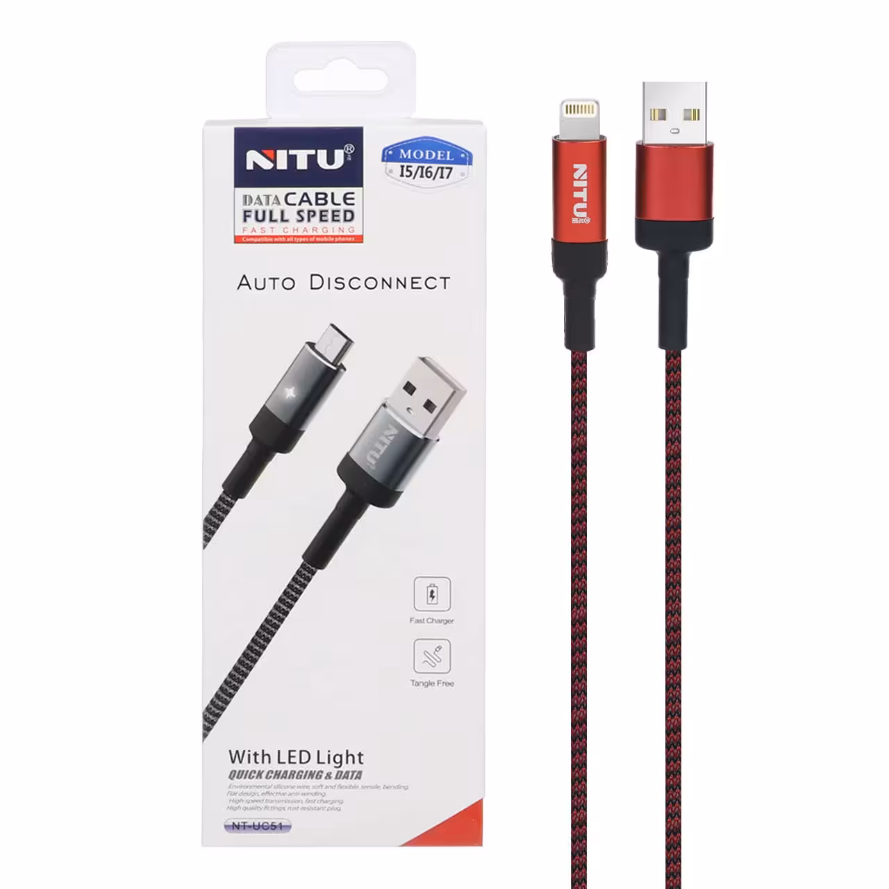 کابل USB به لایتنینگ AUTO DISCONNECT نیتو NITU UC51 طول 1 متر 2.4 آمپر