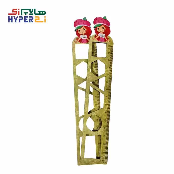 خط کش اشکال هندسی چوبی 15سانتی طرح دختر توت فرنگی