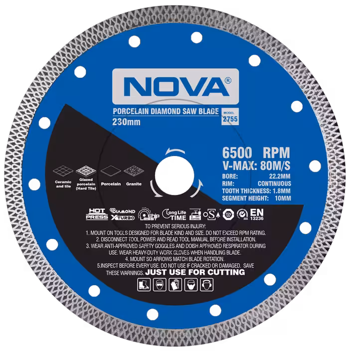 صفحه برش الماسه پرسلان بر توربو 230 میلیمتری نووا مدل 2755