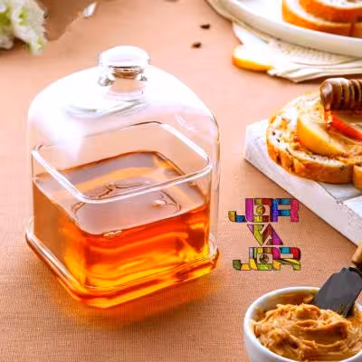 بانکه ظرف شیشه ای و تنقلات خوری عسل خوری مربع