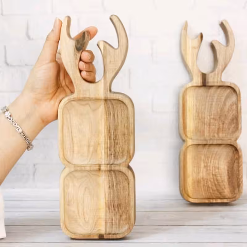 ظرف چوبی طرح گوزن 2خانه مربع