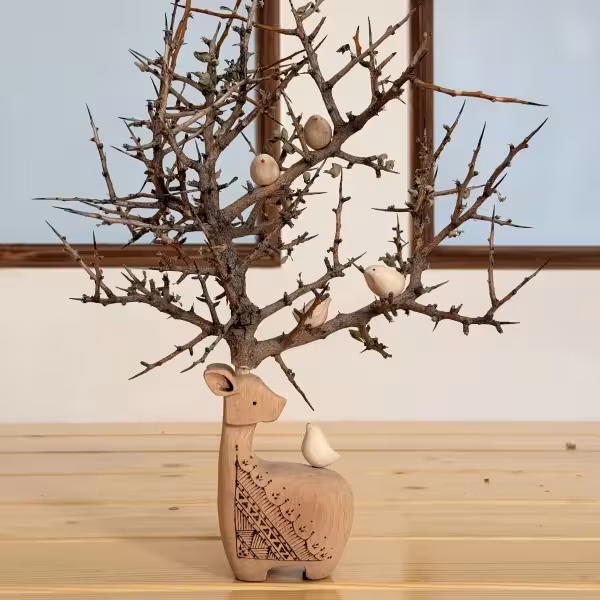 گوزن با شاخ طبیعی پنج پرنده طرح دو