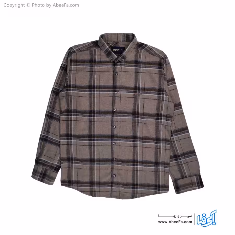 پیراهن مردانه پشمی مدل MCR6K کرم قهوه ای