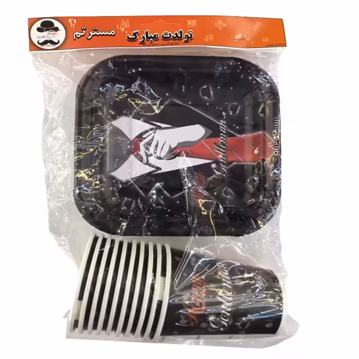 پیش دستی و لیوان یکبار مصرف مستر تم مدل کروات بسته 20 عددی
