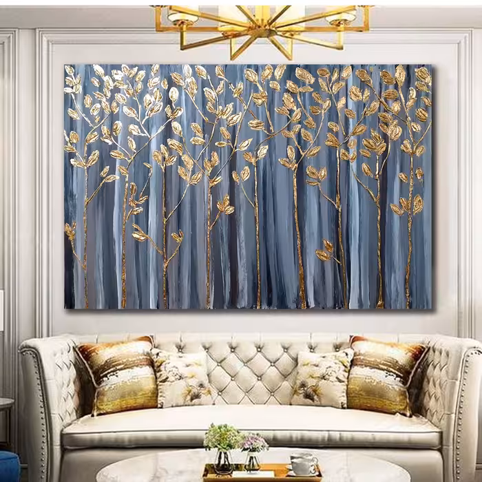 تابلو نقاشی ورق طلا مدل نقش برجسته طرح درختان کد 0038