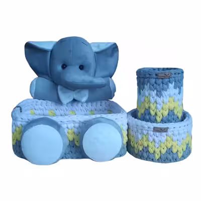 سبد قلاب بافی تریکو مژگان مدل فیل مجموعه 3 عددی