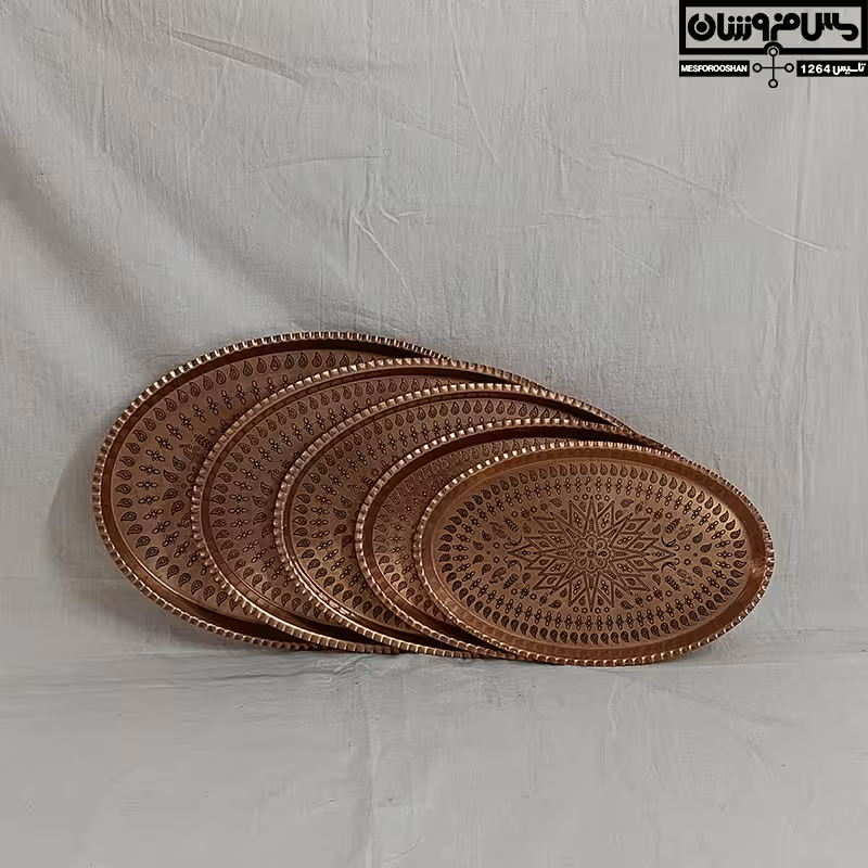 سینی مسی پذیرایی زنجان | سینی مسی بیضی نانو طرحدار سایز 5 قطر 28*40 | مدل سودابه