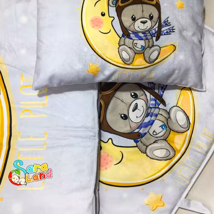 سرویس خواب سه تکه نوزادی طرح خرس و ماه طوسی