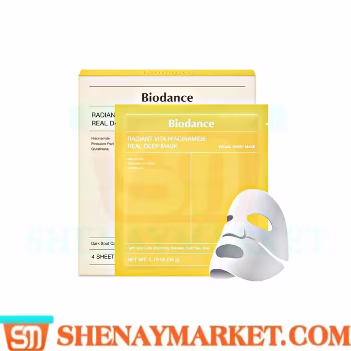ماسک ورقه ای روشن‌کننده نیاسینامید بایودنس 4 عددی Biodance Radiant Vita Niacinamide Real Deep Mask