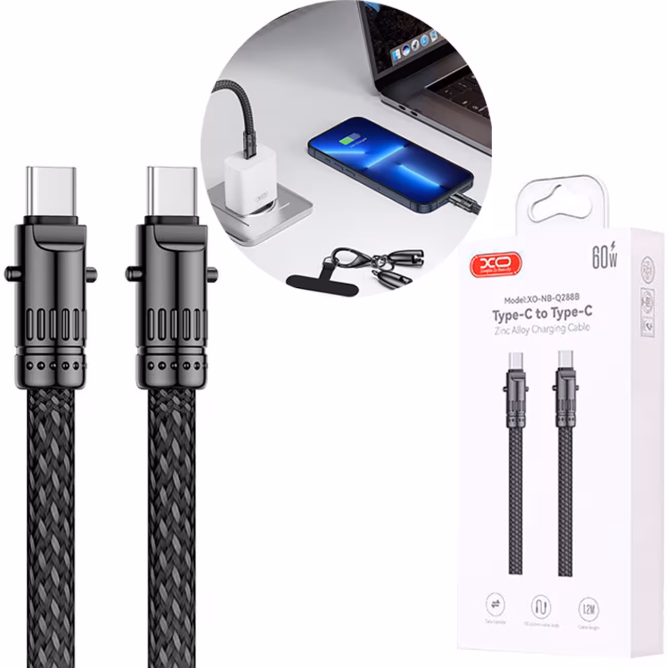 کابل تایپ سی به تایپ سی فست شارژ 60 وات 1.2 متری ایکس او XO NB-Q288B‎