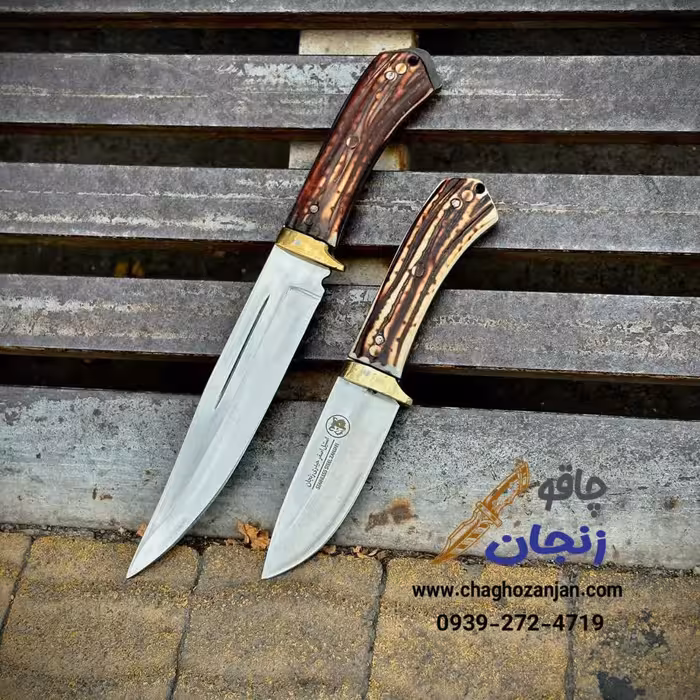 سرویس چاقو شکاری و بوشکرافت حیدری بسته 2 تایی | استیل ضد زنگ با غلاف