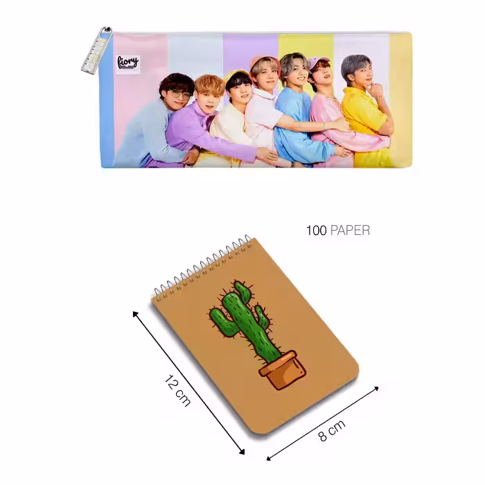 جامدادی طرح بی تی اس به همراه دفترچه یادداشت 100 برگ مستر راد