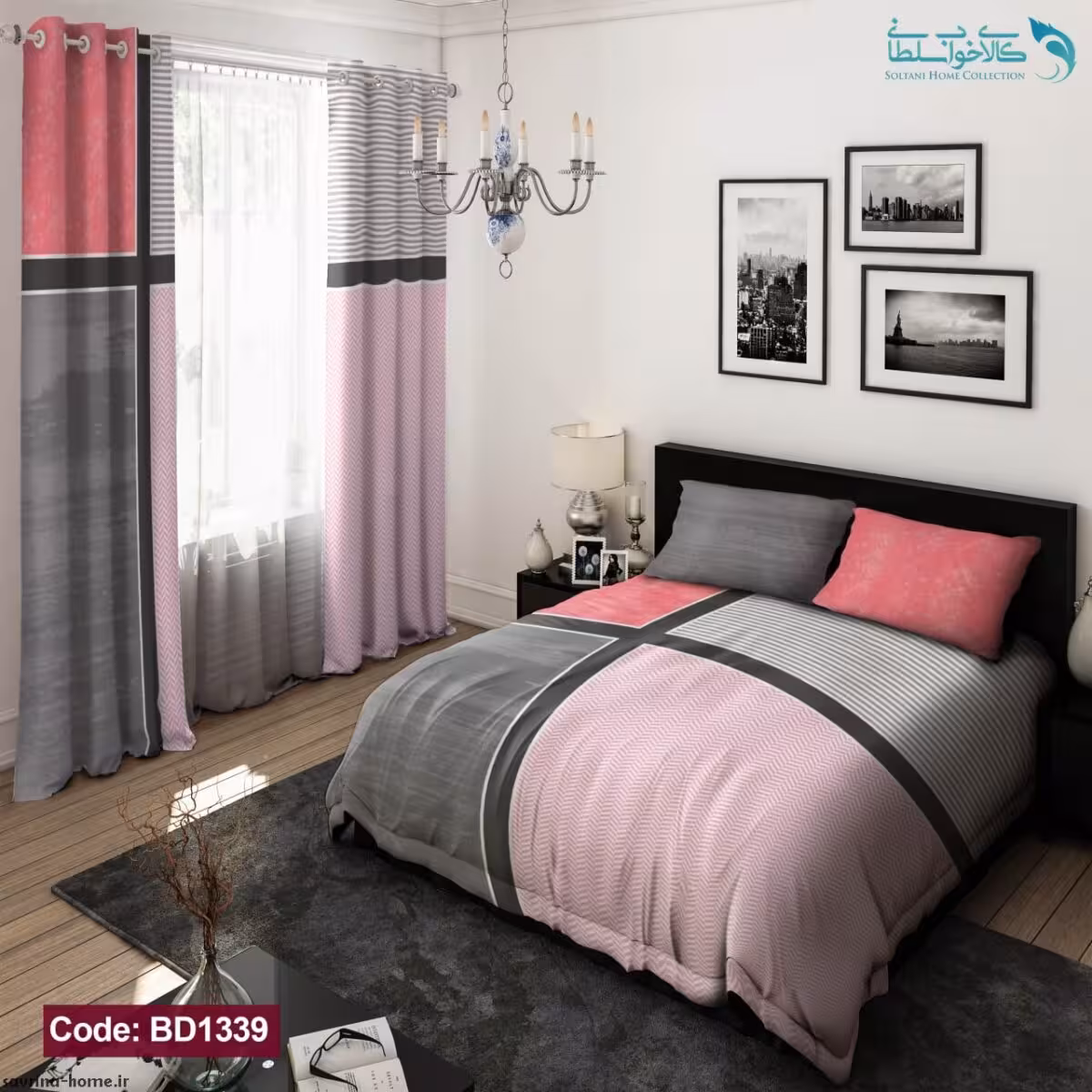 روتختی طرح طوسی و صورتی دونفره کد BD1339