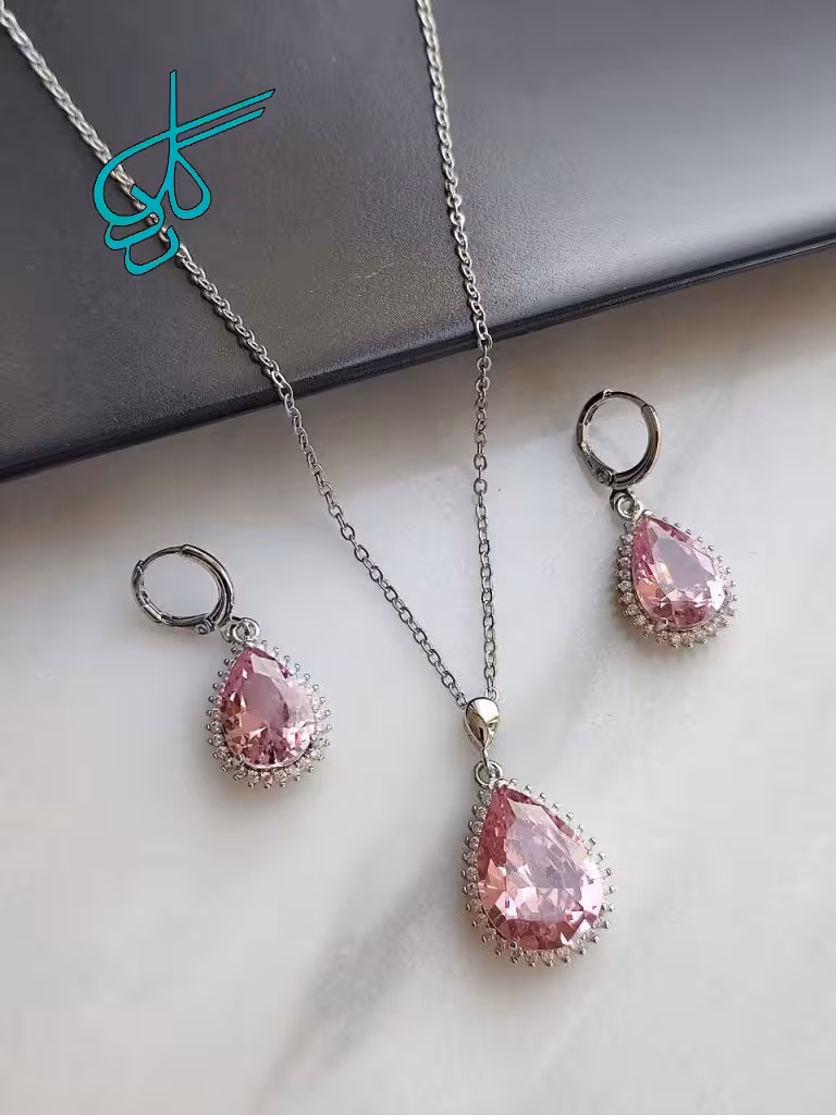 خرید نیمست جواهری سیلور نگین اشکی رنگ صورتی کیفیت عالی در رنگ بندی متنوع کد 1715577 - ردگل