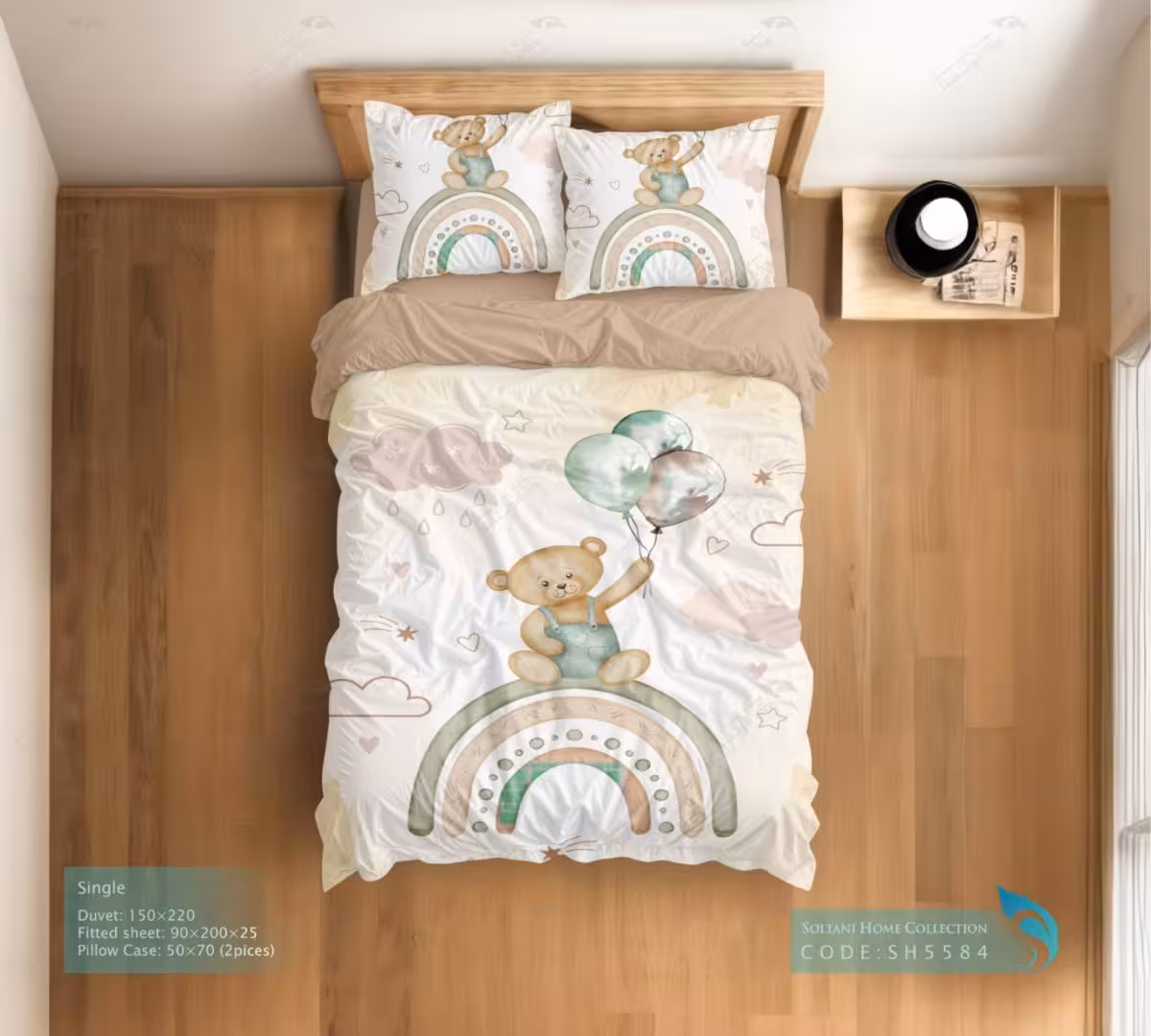 روتختی و ست کامل طرح خرسی و رنگین کمان سایز یکنفره کد SH5584