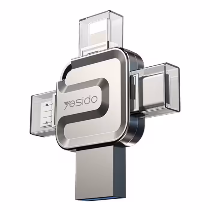 فلش مموری او تی جی تایپ سی، میکرو یو اس بی، لایتنینگ و USB3.0 یسیدو مدل FL15 با ظرفیت 128 گیگابایت