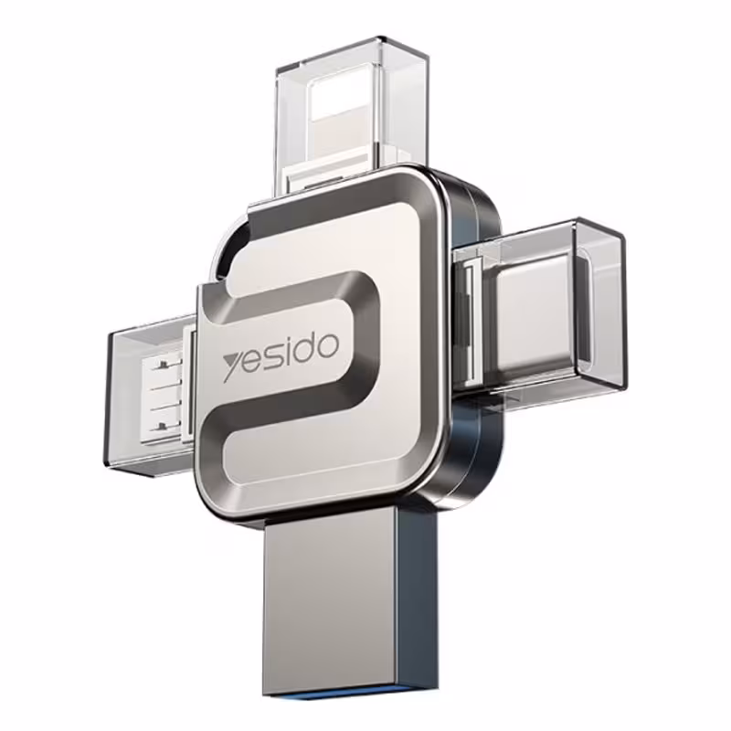 فلش مموری او تی جی تایپ سی، میکرو یو اس بی، لایتنینگ و USB3.0 یسیدو مدل FL15 با ظرفیت 128 گیگابایت