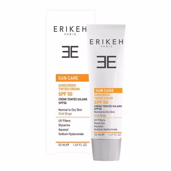 کرم ضد آفتاب SPF50 اریکه پوست‌ خشک و نرمال بژ طلایی