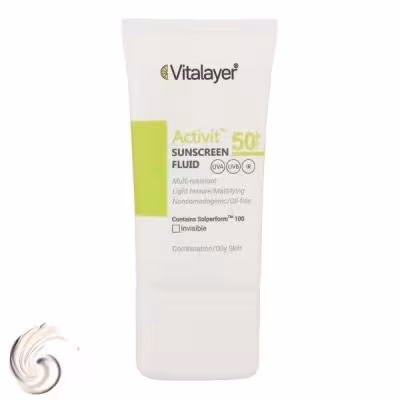 فلوئید ضد آفتاب بی‌رنگ ویتالیر SPF50 مدل Activit، مناسب پوست‌های مختلط و چرب، حجم 50 میلی‌لیتر