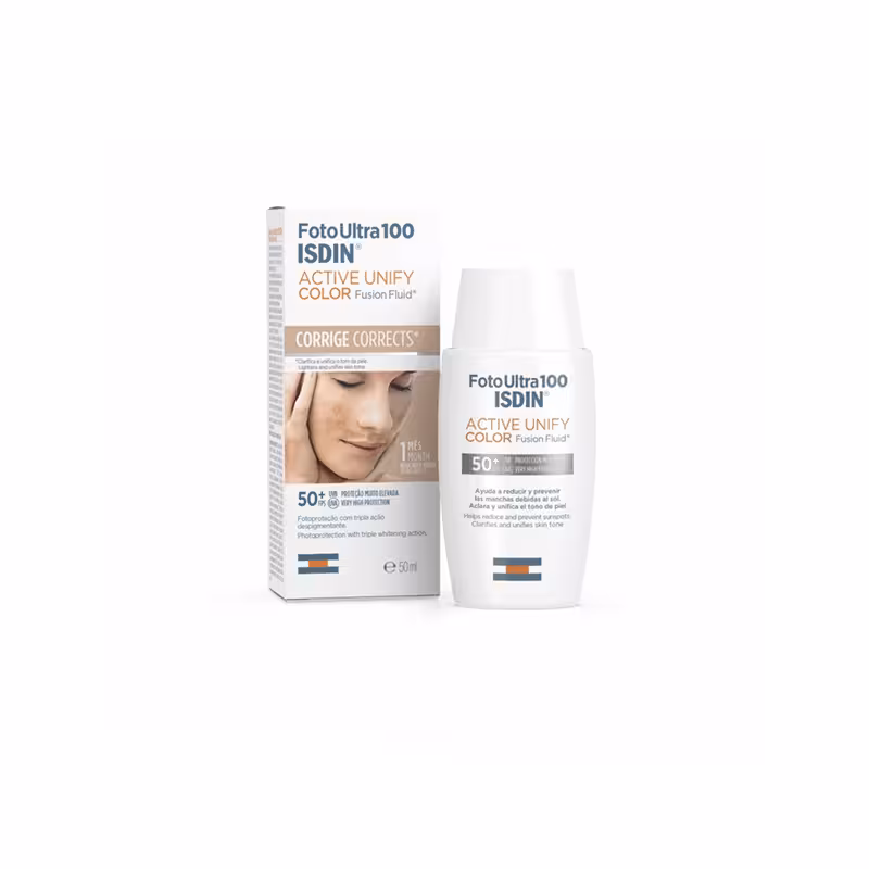 کرم ضد افتاب ضد لک ایزدین فوتو اولترا بی رنگ اکتیو یونیفای ISDIN FotoUltra 100 Active Unify Color Fusion Fluid SPF50