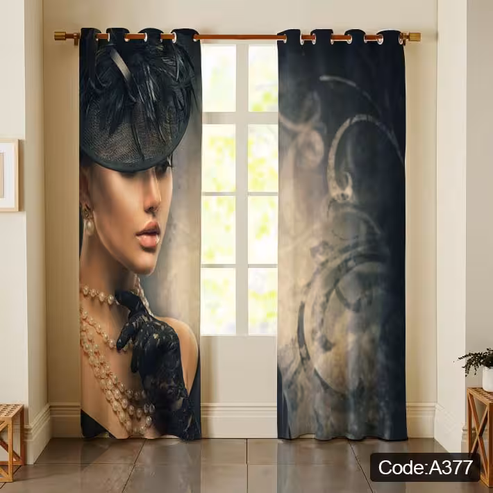 پرده پانچی مخمل چاپی دخترانه کد 377