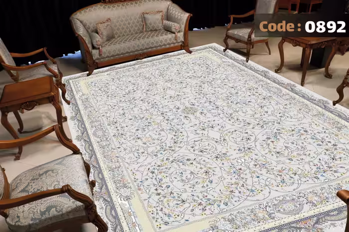 کاورفرش روفرشی دورکشدار گوشه لیفه ای طوسی کرم کد 0892