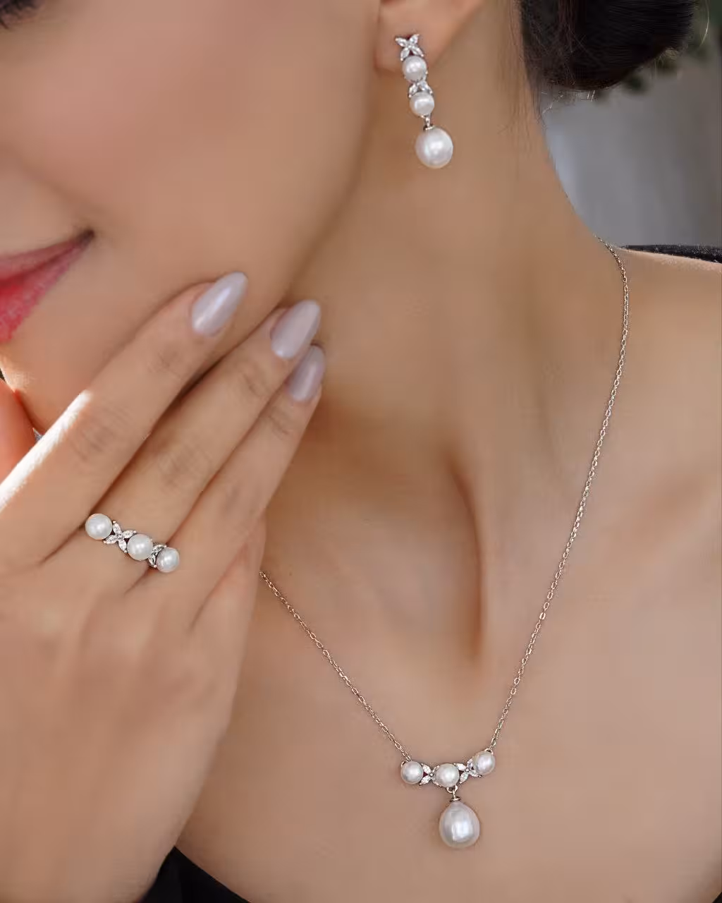 نیمست نقره مروارید اصل جواهری کد 00165